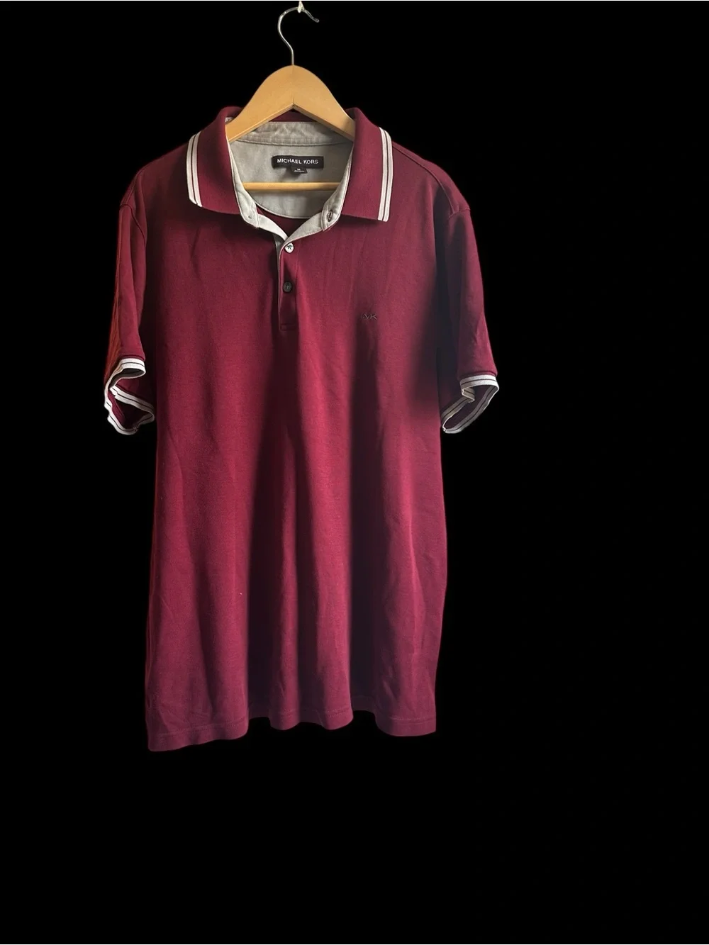 Michael Kors Men's Maroon Polo with White Contrast Stripes